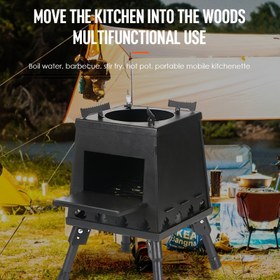 Resim Taşınabilir Rüzgar Geçirmez Katlanabilir Kamp Ocak - Kamp, Piknikler ve Sırt Çantası Gezileri için Demir Açık Hava Barbekü Izgara, Su, Sıcak Tencere ve Mobil Mutfak Kurulumu ile Çok Fonksiyonlu Kullanım, Kamp Pişirme Ekipmanı | Taşınabilir Pişirme İstasyonu | Çok Fonksiyonlu Oca 