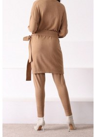 Resim Ferraro Camel Paçası Lastikli Kaşmirli Kadın Triko Pantolon Camel 