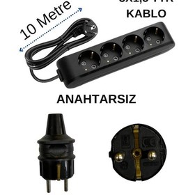 Resim Avarson 4'lü Dörtlü Priz Topraklı Kablolu Siyah 3x1,5 Ttr 10 On Metre 