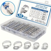 Resim 50 Adet Paslanmaz Çelik Hortum Kelepçesi Seti, 1/4" ila 1-1/8" T-Cıvata, Sonsuz Dişli Tasarımı, Sıhhi Tesisat ve Otomotiv için Güvenli Kelepçe, Metal, Halka Şeklinde, Endüstriyel ve Bilimsel Hidrolik, Pnömatik ve Su Borusu Aksesuarları 