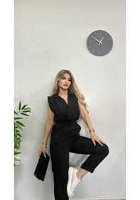Resim Yeni Sezon Gömlek Yaka İthal Kumaş Tulum Siyah Siyah 