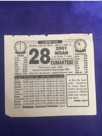 Resim 28 Nisan 2001 Takvim Yaprağı - Nostalji Koleksiyonluk Takvim Yaprağı B 