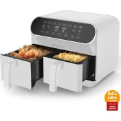 Resim Groove Max Plus Xxl 1800W (4lt+4lt) 8lt Çift Hazneli Smart Airfryer Air Fryer Yağsız Sıcak Hava Fritözü Beyaz 
