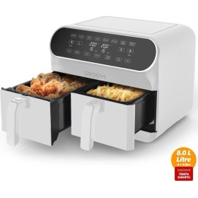 Resim Groove Max Plus Xxl 1800W (4lt+4lt) 8lt Çift Hazneli Smart Airfryer Air Fryer Yağsız Sıcak Hava Fritözü Beyaz 