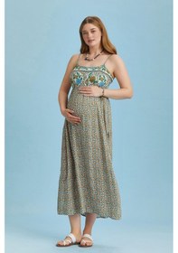 Resim Los Banditos Askılı Yırtmaçlı Çiçekli Robadan Hamile Elbise 001 