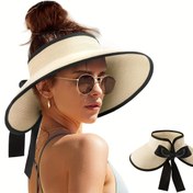 Resim CAMPTRACE Kadın Geniş Kenar Güneşlik Şapka - Siyah Kenar ve Kurdele Detaylı, Paketlenebilir Yaz Aksesuarı, Açık Hava, Kamp, Havuz Kenarı, Plaj Şapkası, Zarif Aksesuar, Kağıt Malzeme 