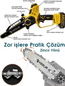 Resim ASSUR 21V Çift Akü Otomatik Yağlamalı El Testeresi Ağaç Odun Dal Kesme Budama Dijital Gösterge 
