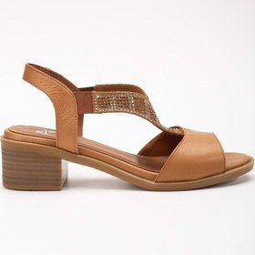 Resim Analin Shoes Kadın Hakiki Deri Lastikli Rahat Taşlı Sandalet Kot Mavi Taba 