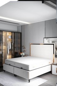 Resim MAD Home Krem Tek Çift Kişilik Güçlendirilmiş Çelik Baza Başlık Yatak Takımı MDSR28BBY 