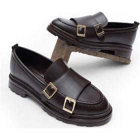 Resim Kalın Poli Taban Çift Tokalı Kadın Bordo Günlük Loafer Tbfzlcmc110 Bordo 