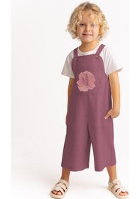 Resim Oliven The Kid Unisex Tüğ Nakışlı Keten Salopet Mürdüm Mürdüm 