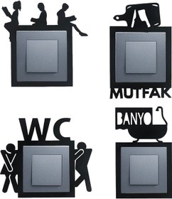 Resim Ahşap Priz Çerçevesi Seti - 4 Adet Wc Çocuk Odası Mutfak Banyo 