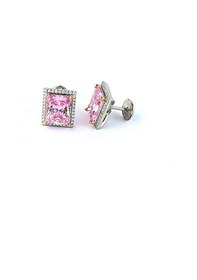 Resim Sky Diamond Pink Aleksandrit Taşlı 925ayar Gümüş Beyaz Altın Kaplama Lüks Baget Küpe Gümüş 