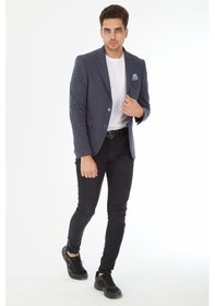 Resim Sposo 5134 Dar Kalıp Örme Kumaş Lacivert Erkek Blazer Ceket Lacivert 