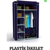 Resim beyazpazar Bez Dolap Plastik Profilli Tek Yandan Raflı Gardırop Lacivert Renk 