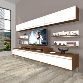 Resim Ekoflex 8y Mdf Krom Ayaklı Tv Ünitesi Tv Sehpası - Ceviz - Beyaz 