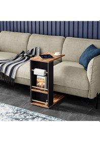 Resim İntergo Tekerlekli Yan Sehpa Rulo Havlu Takılabilir Koltuk Sehpası C Sehpa Zigon Sehpa Atlantik Çam - Antrasit 