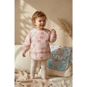 Resim Babydonat Teddy Guard Sıvı Geçirmez Uzun Kollu Bebek Mama Önlüğü 2'li Set - 6-24 Ay Leke Tutmaz Blw Uyumlu Ayıcık Desenli Mama Önlüğü 