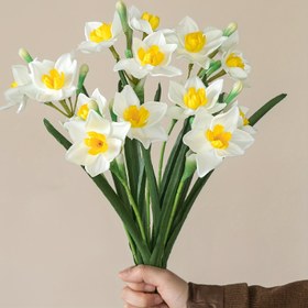 Resim Klasik Stil 3-Lü Yapay Sogan Demetleri, Plastik Sahte Narcissus Çiçeği Demeti, Ev Dekoru için Çeşitli Çiçek Düzeni, Paskalya, Sevgililer Günü, Anneler Günü için - 44.96 cm 