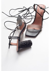 Resim Luvishoes 801 Siyah Cilt Topuklu Kadın Sandalet Siyah 