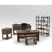 Resim L'occi Concept March ABCDE Metal Ofis Masa Sehpa Keson Konsol Kitaplık 5'li Büro Takımı Barok-Gri 