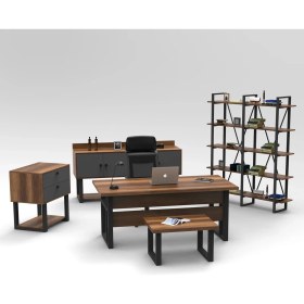 Resim L'occi Concept March ABCDE Metal Ofis Masa Sehpa Keson Konsol Kitaplık 5'li Büro Takımı Barok-Gri 