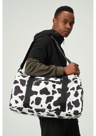 Resim Miami Beach İnek Desenli Kilitli Unisex Seyahat Çantası - Kabin Boy El Valizi - Spor Çantası Siyah - Beyaz 