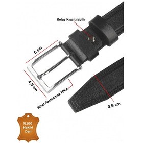Resim Deep Sea Deepsea Siyah Hakiki Deri Kemer Kenarları Dikiş Desenli Kısaltılabilir Erkek Kemer 2602668 