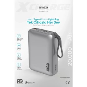 Resim Simex 20.000 mAh 22.5W Hızlı Şarj PD Powerbank Kendinden Kablolu ve Dijital Göstergeli Taşınabilir Cihazı 