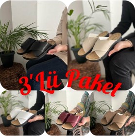 Resim Behtah Kundura 3'lü Rahat Kadın Ev Ve Dışarı Terliği Çeyiz Misafir Yazlık Günlük Terlik 