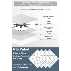 Resim Technojet Kendinden Yapışkanlı Karo Pvc Mutfak Banyo Tezgah Kaplama Sticker 4 Adet 30 cm × 30 cm 