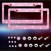 Resim Topnotch Elk One 2 Adet Parıltılı Rhinestone Plaka Çerçevesi Beyaz Kapaklı Kadınlar İçin Kristal Araç Aksesuarları 