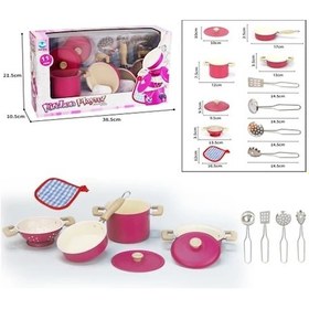 Resim 11 Parça Pembe Emaye Oyuncak Mutfak Seti - Çocuklar Için Eğitici Tencere Ve Tava Takımı 