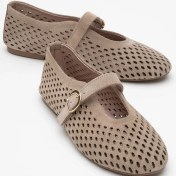 Resim Arian Bej Süet Hakiki Der Delikli Kadın Babet Ayakkabı Bej Süet 