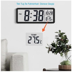 Resim Yenilzd Duvar Saati Dijital Lcd Ekran 20x8cm Dijital Duvar Saati Siyah 