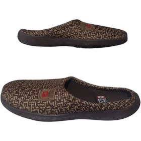 Resim Gezer Erkek Koyu Kahve-Krem Çizgi Desenli Ortopedik Taban Günlük Ev İçi Terlik GZEER202-302 