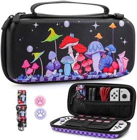 Resim Nintendo Switch ve OLED Konsol için Mantar Taşıma Çantası, Siyah Sert Seyahat Çantası Kabuk Kılıfı, Omuz Askılı Sevimli Kız Erkek Saklama Taşıma Çantası, Nintendo Switch Aksesuarları için 