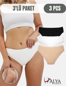 Resim Alya Underwear Kadın Pamuklu Bato Kesim Külot - 3 Adet Beyaz - 3'lü Paket Çok Renkli T01 