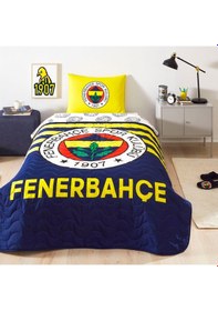 Resim Lisanslı Fenerbahçe Stripe Tek Kişilik Yatak Örtüsü Seti Sarı Lacivert 
