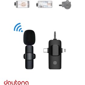 Resim Daytona K9 Wireless 3ın1 Kablosuz Type-c - Lightning -3,5mm Jak Tekli Yaka Mikrofonu K9-c1 
