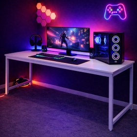 Resim Flinder Beyaz Oyuncu Masası 160x60, Bilgisayar Masası, Gamer Masası, Gaming Masa, Metal Ayaklı 