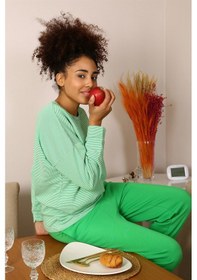 Resim Akbeniz Kadın Uzun Kol 3 İplik Penye Pijama Takım 4191 - S Yeşil 