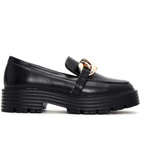 Resim Women's Black Thick Soled Masculine Loafer 