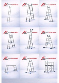 Resim Ege Akrobat 3+3 Çift Çıkışlı Alüminyum Merdiven Katlanır A Tipi Kaymaz Ayaklı Ev Tipi 