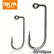 Resim 50/100 Adet Ağır Hizmet Aberdeen Jig Kancaları - Yüksek Karbonlu Tuzlu/Tatlı Su Balıkçılık Kancaları, 90 Derece 2X Güçlü Dövme Yuvarlak Büküm, Korozyona Dayanıklı Siyah Nikel Kaplama, UltraPoint Uçlu DIY Jighead Takımı (Turna, Levrek, Alabalık) 