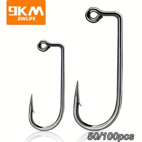 Resim 50/100 Adet Ağır Hizmet Aberdeen Jig Kancaları - Yüksek Karbonlu Tuzlu/Tatlı Su Balıkçılık Kancaları, 90 Derece 2X Güçlü Dövme Yuvarlak Büküm, Korozyona Dayanıklı Siyah Nikel Kaplama, UltraPoint Uçlu DIY Jighead Takımı (Turna, Levrek, Alabalık) 