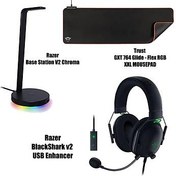 Resim Razer BlackShark v2 USB Enhancer + Trust GXT 764 Glide - Flex RGB XXL Mousepad + Razer Base Station V2 Chroma 