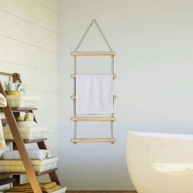 Resim Bundera Towel Jüt Merdiven Ahşap Banyo Havlu Askısı 5 Katlı Ahşap Mutfak Halat Askılık 