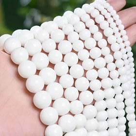 Resim Şık Beyaz Kalsedon Boncuklar - Doğal Porselen Taşlı Aralayıcı Boncuklar Takı Yapımı için, Bileklikler ve Kolyeler 
