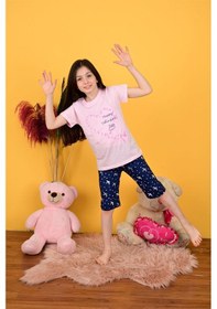 Resim kız çocuk kapri pijama takımı happy day pembe 